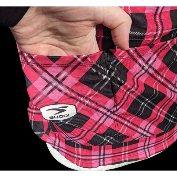 Sugoi Lumber Jane Pink And Black Plaid Cycling Jersey With Pockets Size Small - Picture 5 of 16